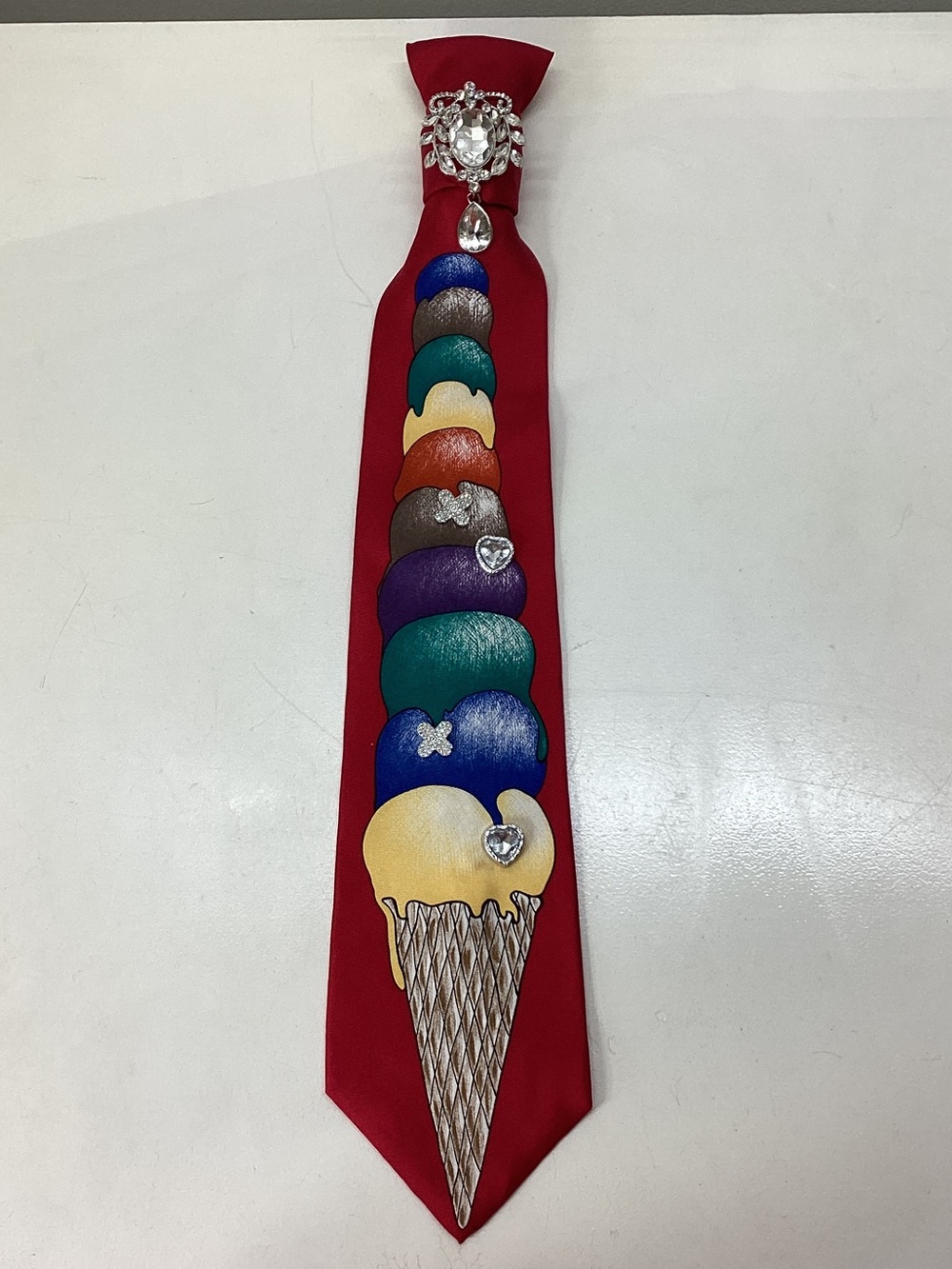 Upcycled “Save The Children” Red Novelty Ice Cream Cone with Jewel Accent